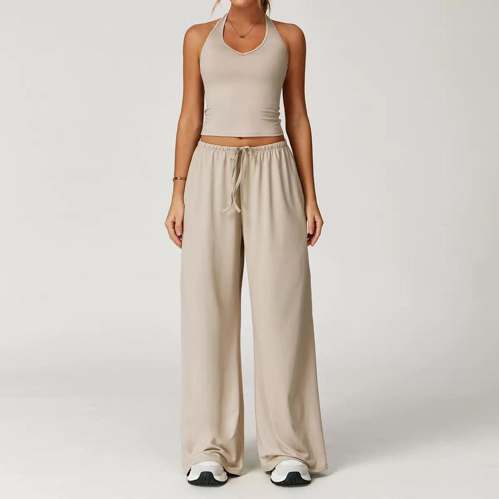 Halter Crop Top & Wide-Leg Pants Set