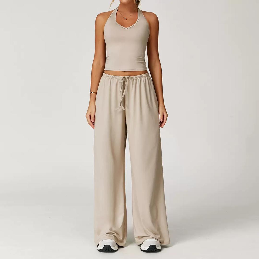 Halter Crop Top & Wide-Leg Pants Set