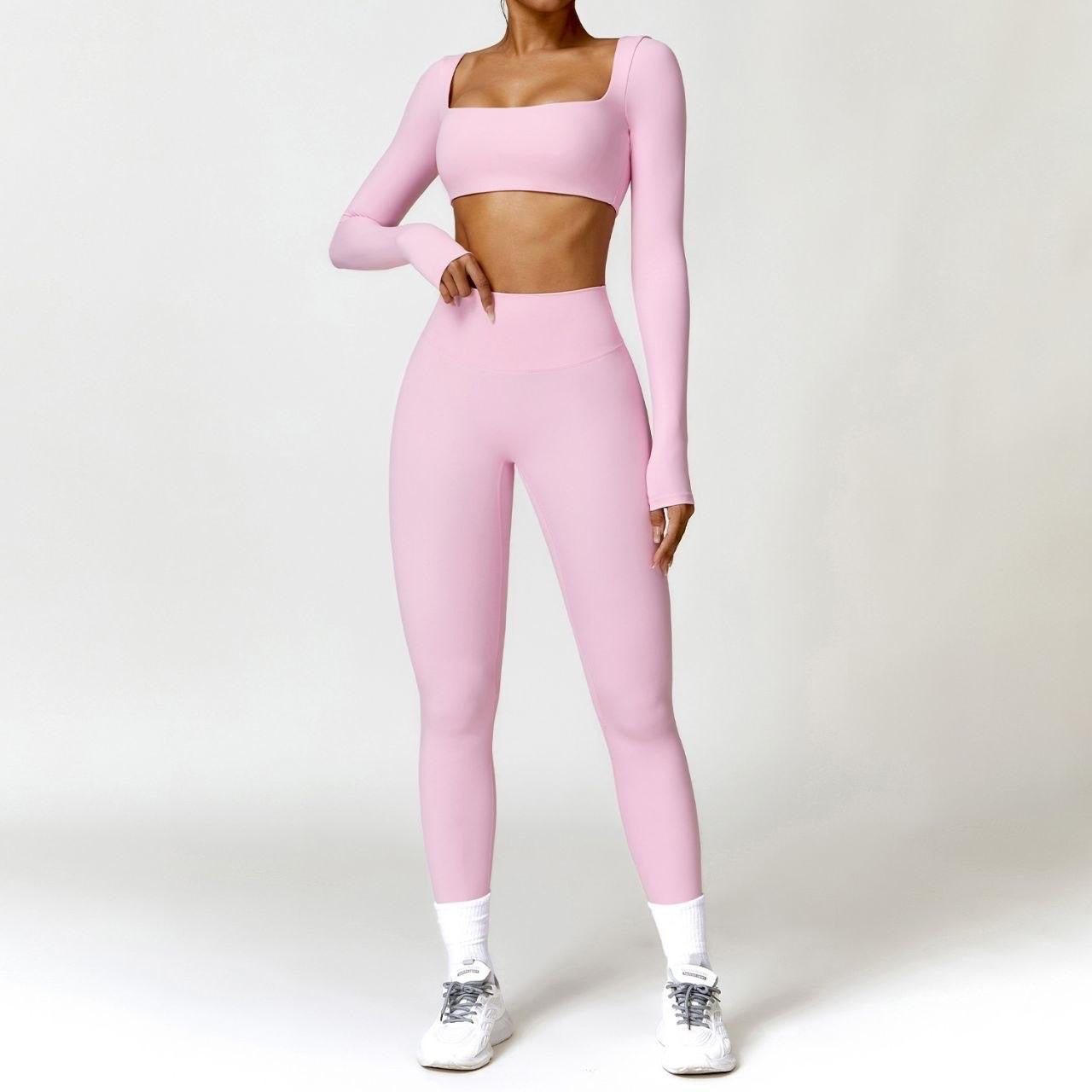 Women's Long Sleeve Crop Top & High-Waist Legging Set