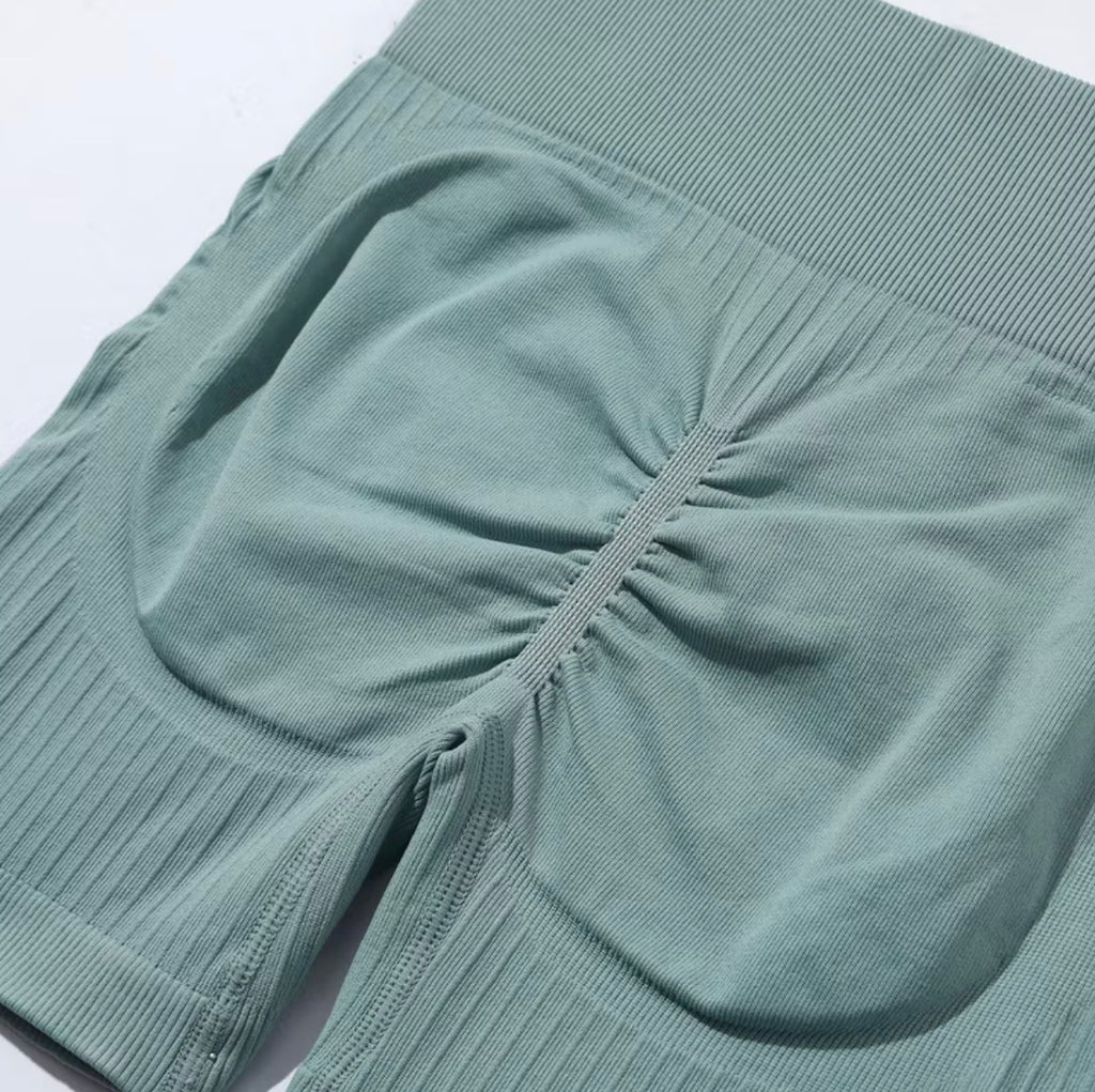 Seamless Ribbed Zip-Up Crop Top & Biker Shorts Set