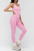 Open Back Contrast Piping Unitard
