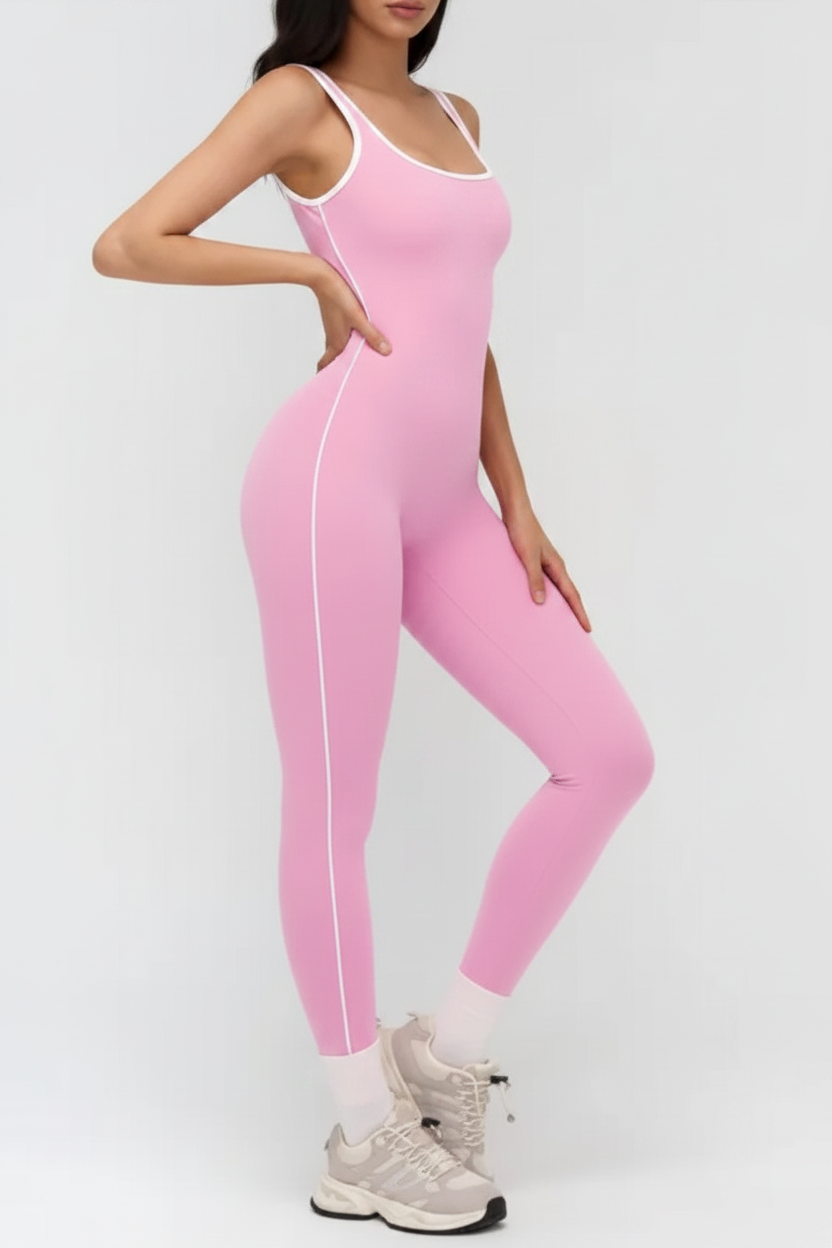 Open Back Contrast Piping Unitard