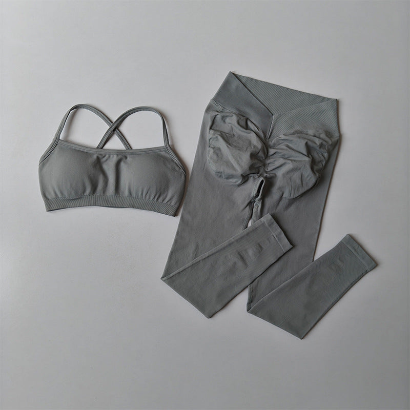 Cross-Back Sports Bra & Ruched High-Waist Leggings Set