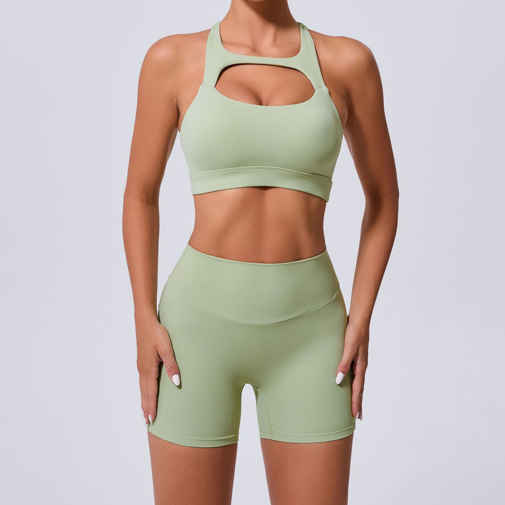 Cutout Sports Bra & High-Waist Cargo Shorts Set