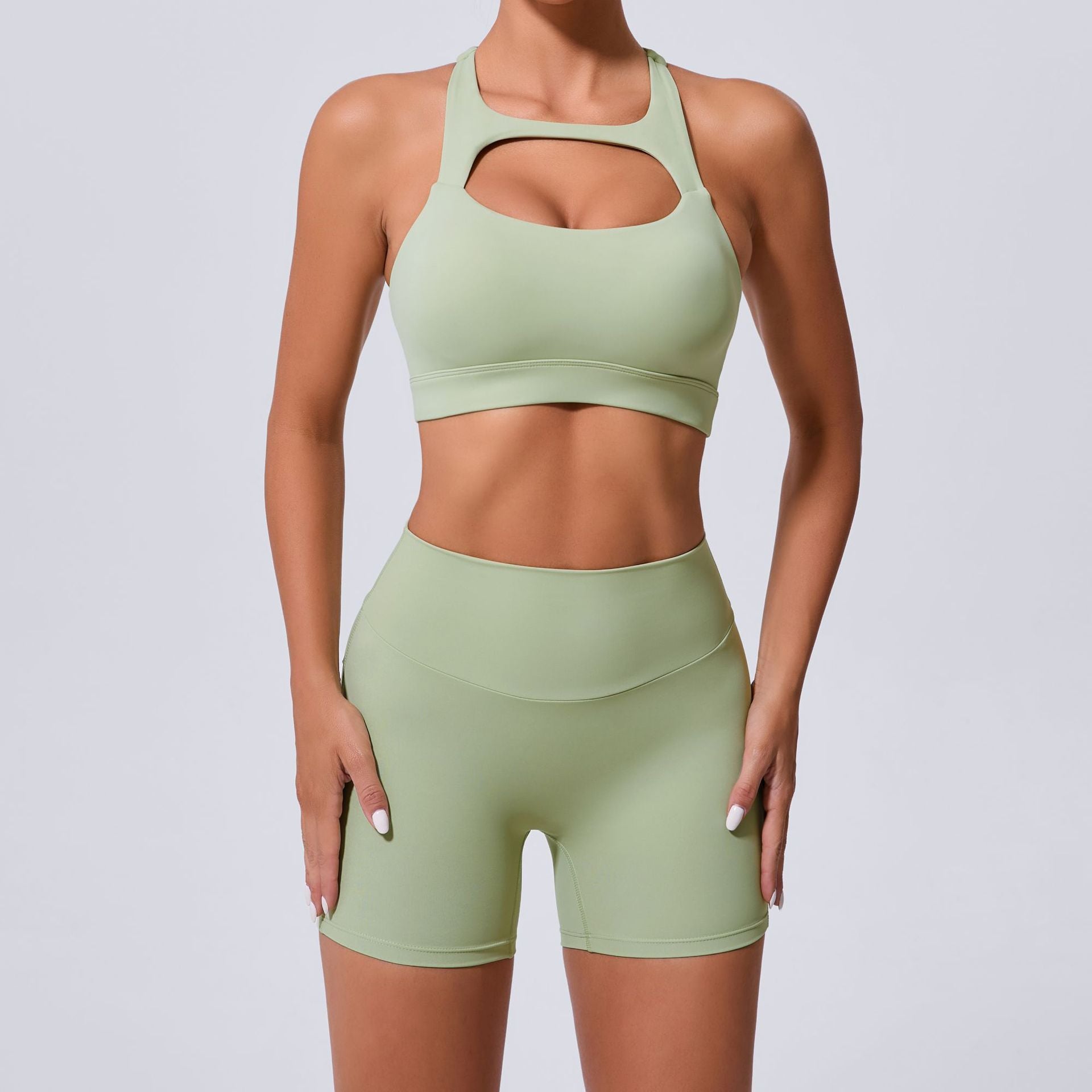 Cutout Sports Bra & High-Waist Cargo Shorts Set
