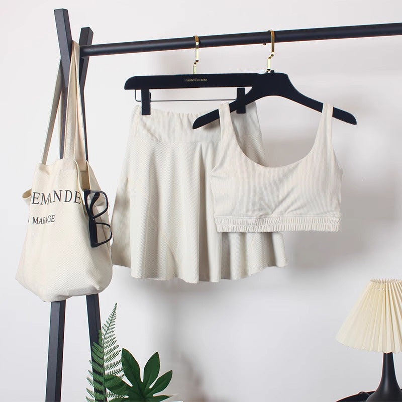Crop Tank Top & High-Waist Pleated Tennis Skirt Set