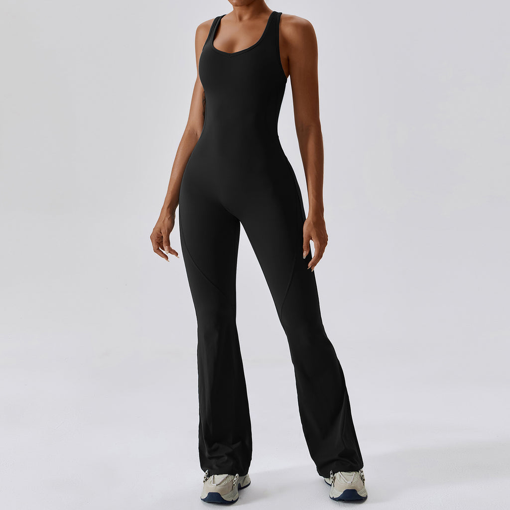 Sleeveless Flare Leg Active Jumpsuit