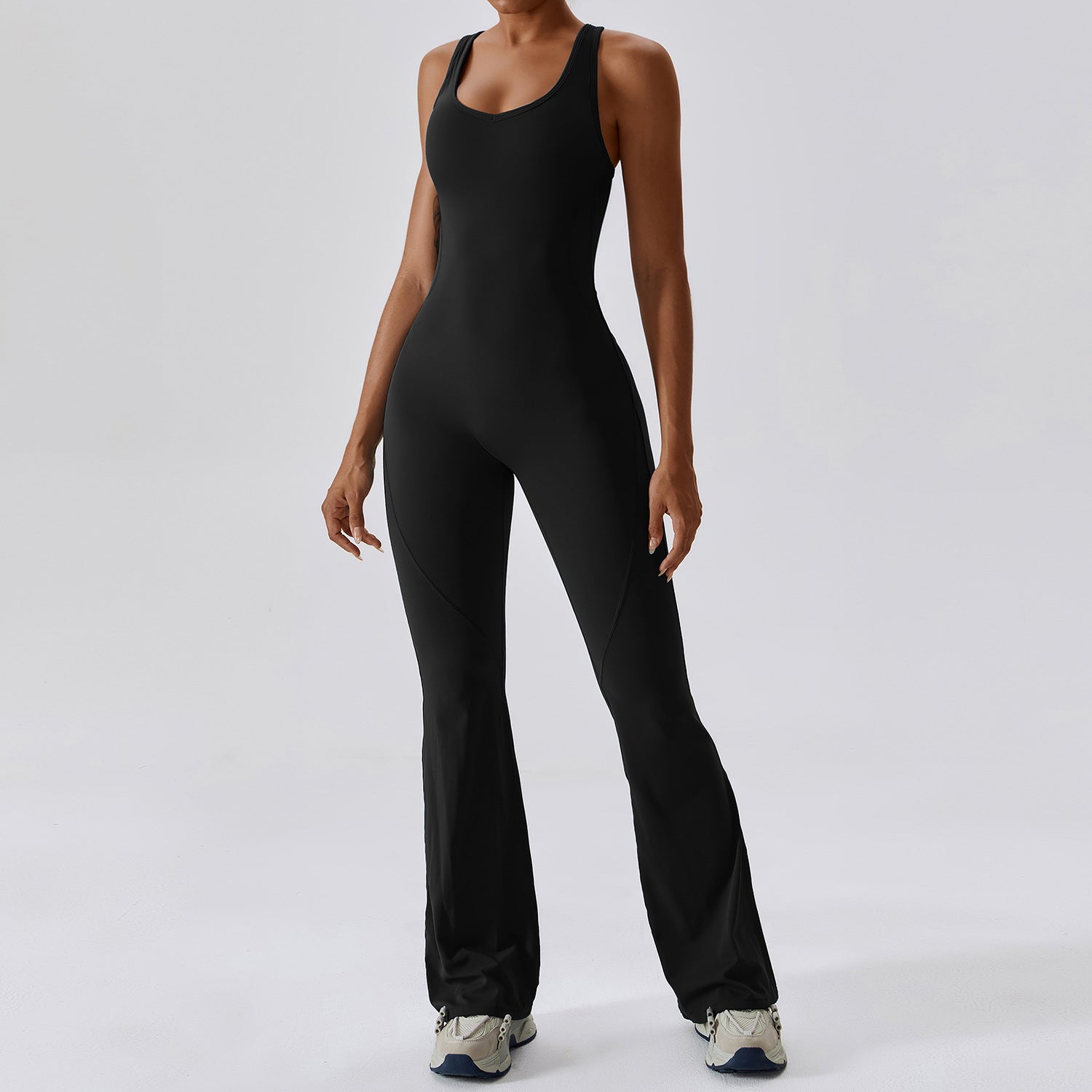 Sleeveless Flare Leg Active Jumpsuit