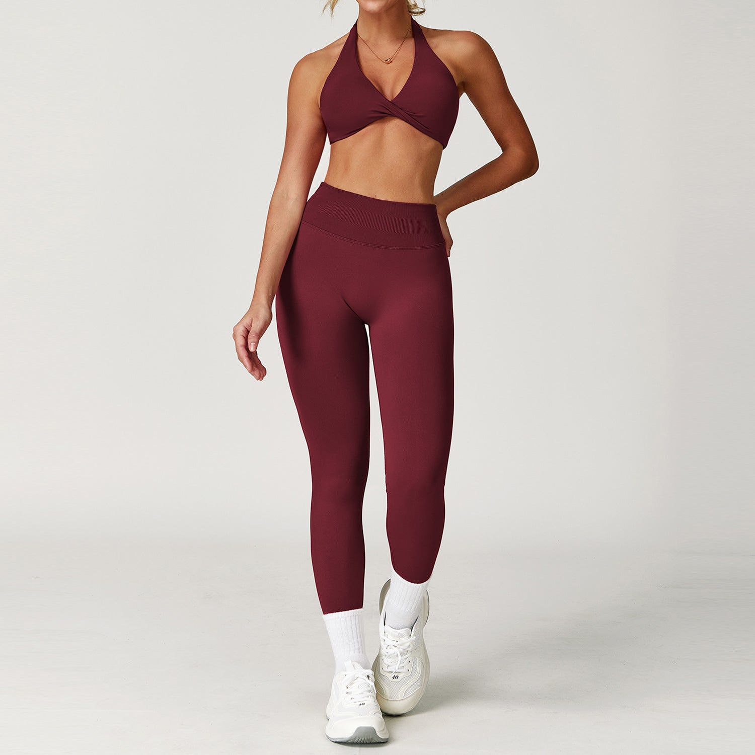 Halter Twist Sports Bra & High-Waist Leggings Set