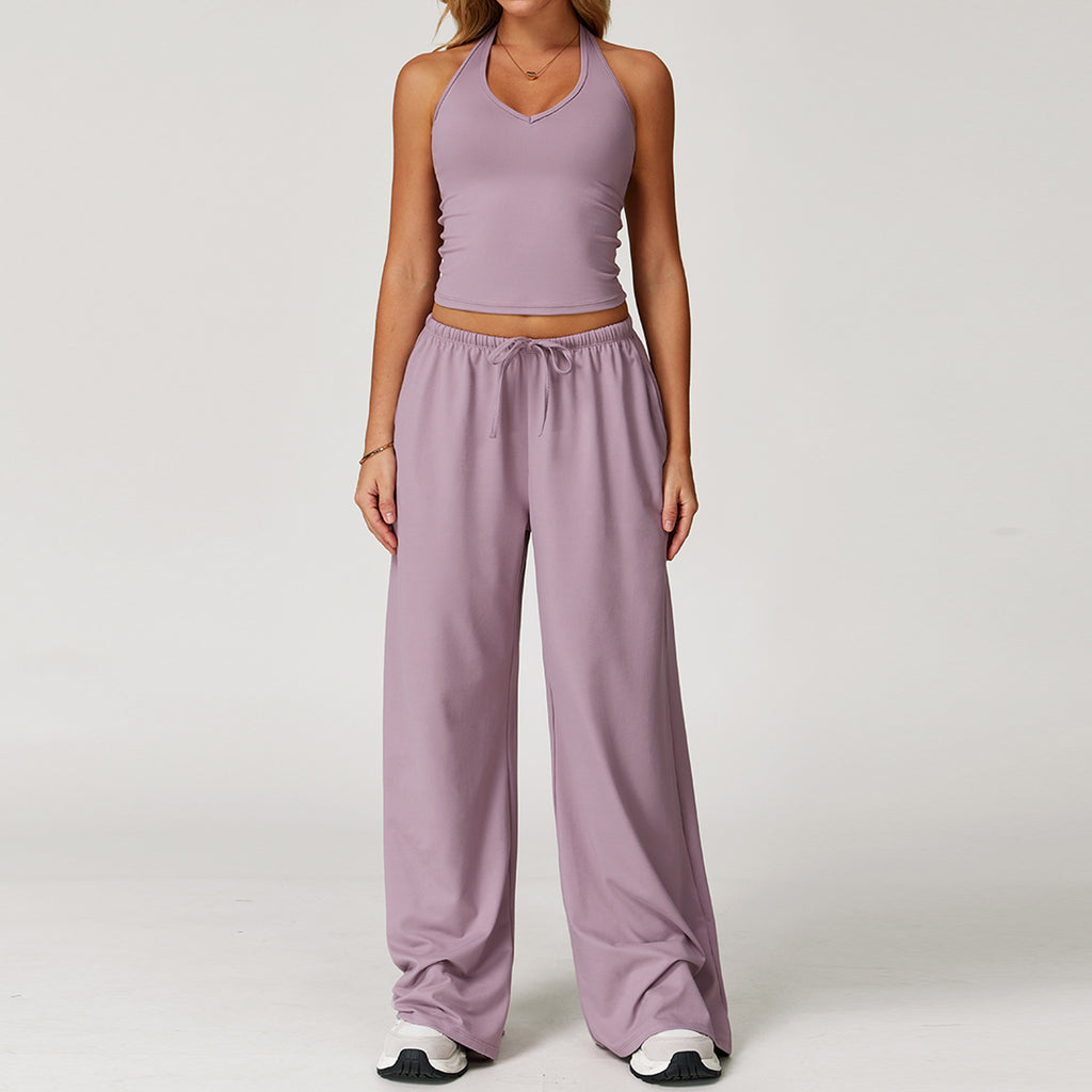 Halter Crop Top & Wide-Leg Pants Set