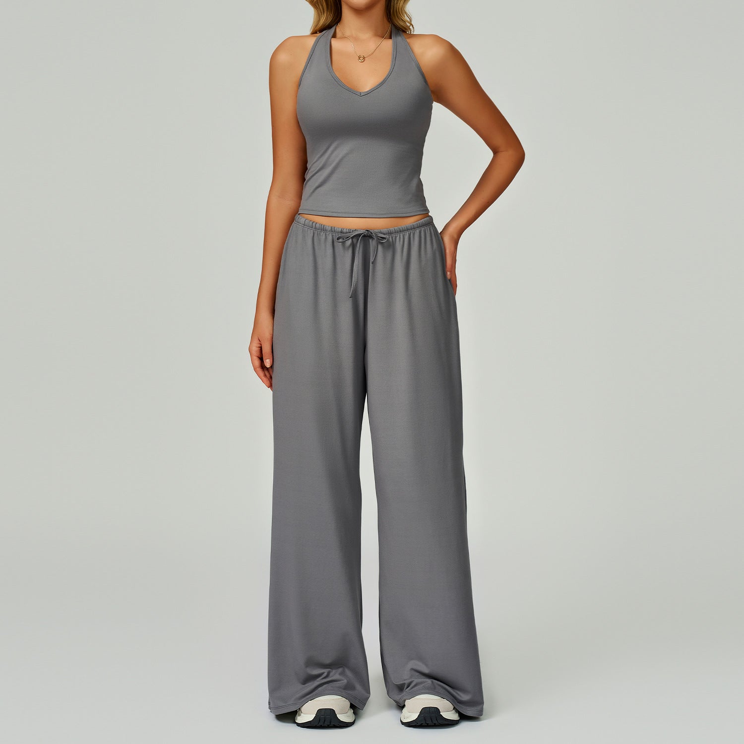 Halter Crop Top & Wide-Leg Pants Set