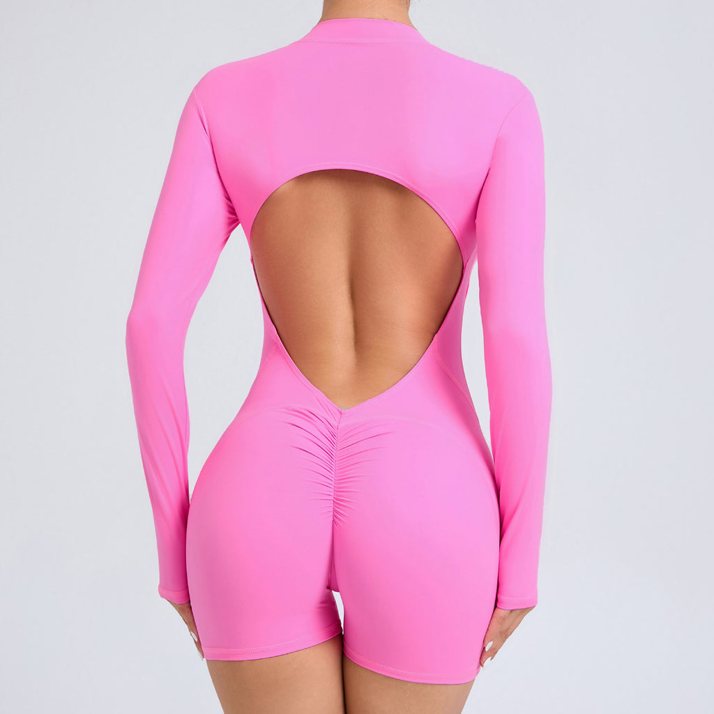 Long Sleeve Zip-Up Short Active Romper