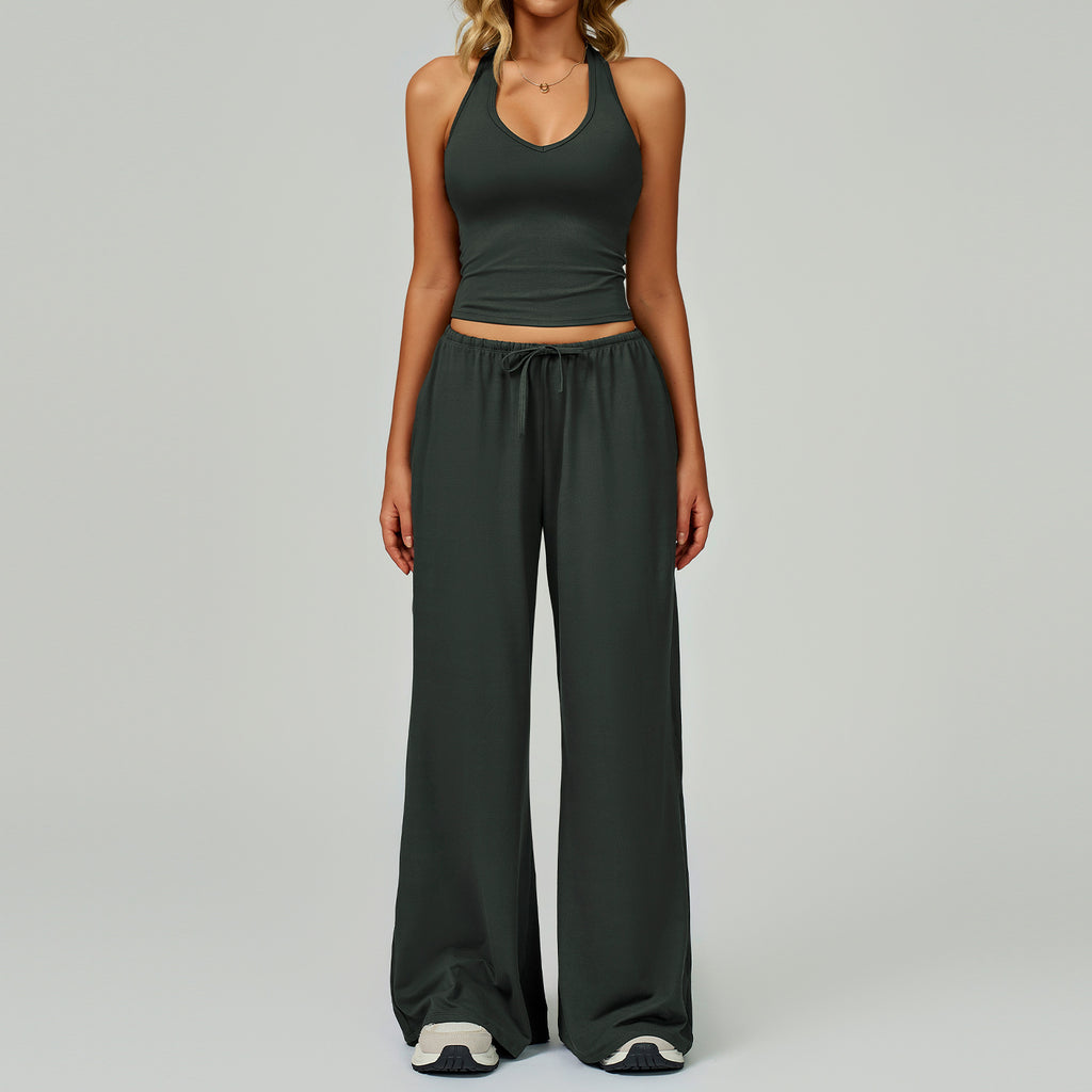Halter Crop Top & Wide-Leg Pants Set