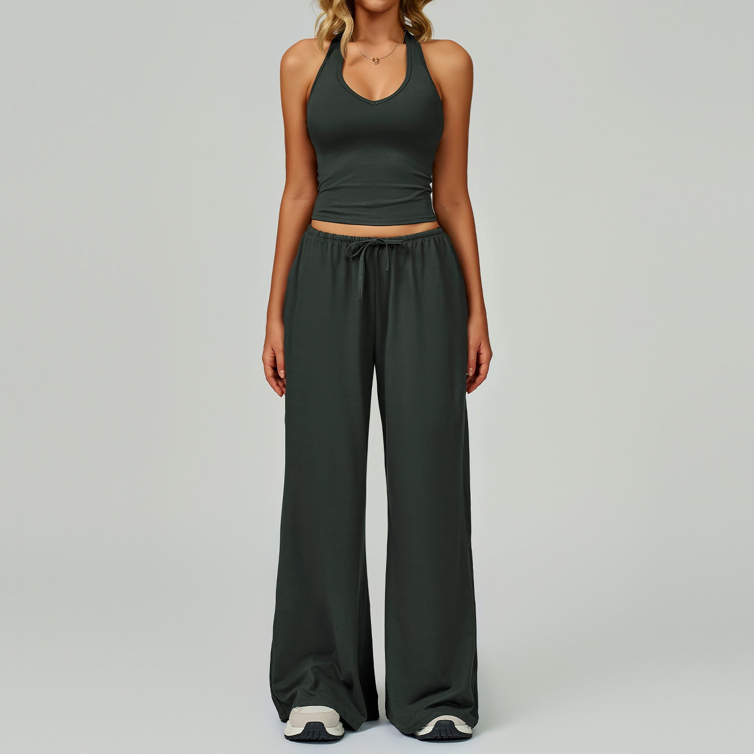 Halter Crop Top & Wide-Leg Pants Set