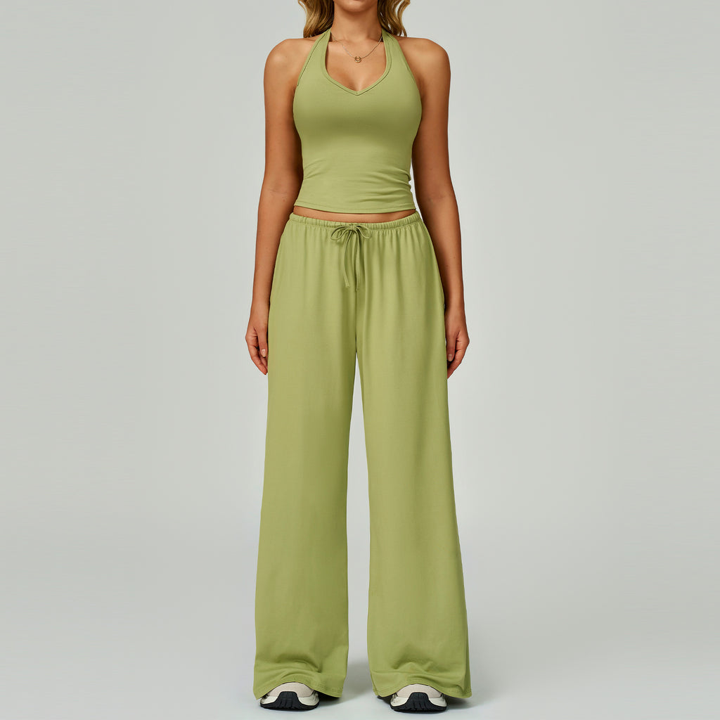 Halter Crop Top & Wide-Leg Pants Set