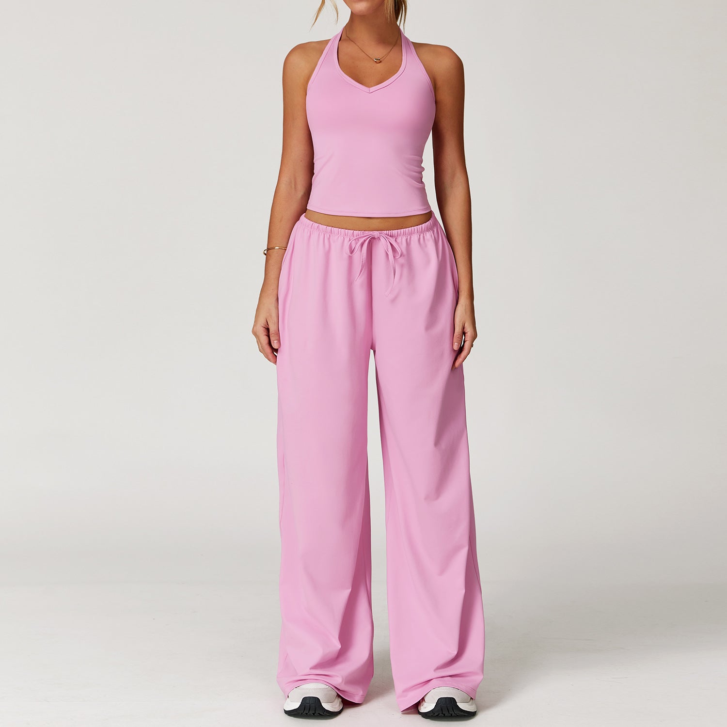 Halter Crop Top & Wide-Leg Pants Set