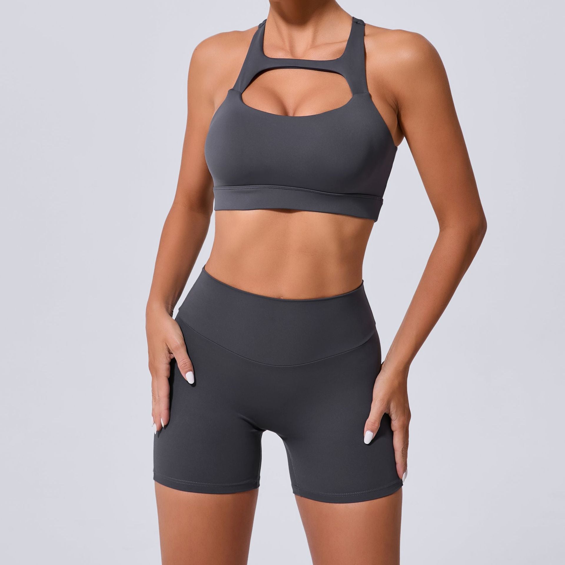 Cutout Sports Bra & High-Waist Cargo Shorts Set