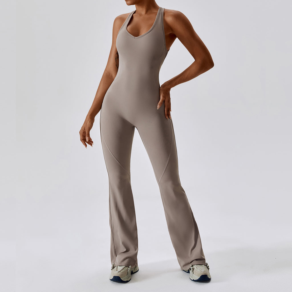Sleeveless Flare Leg Active Jumpsuit