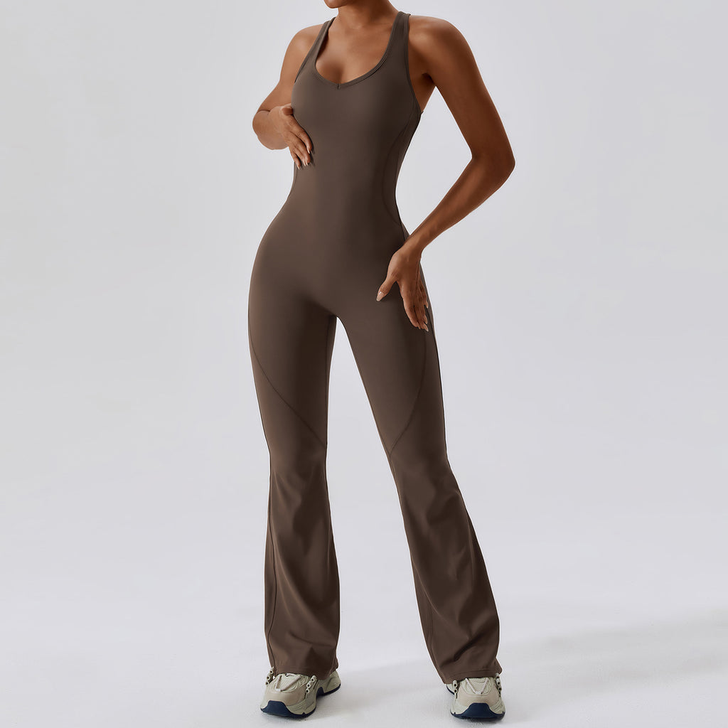 Sleeveless Flare Leg Active Jumpsuit