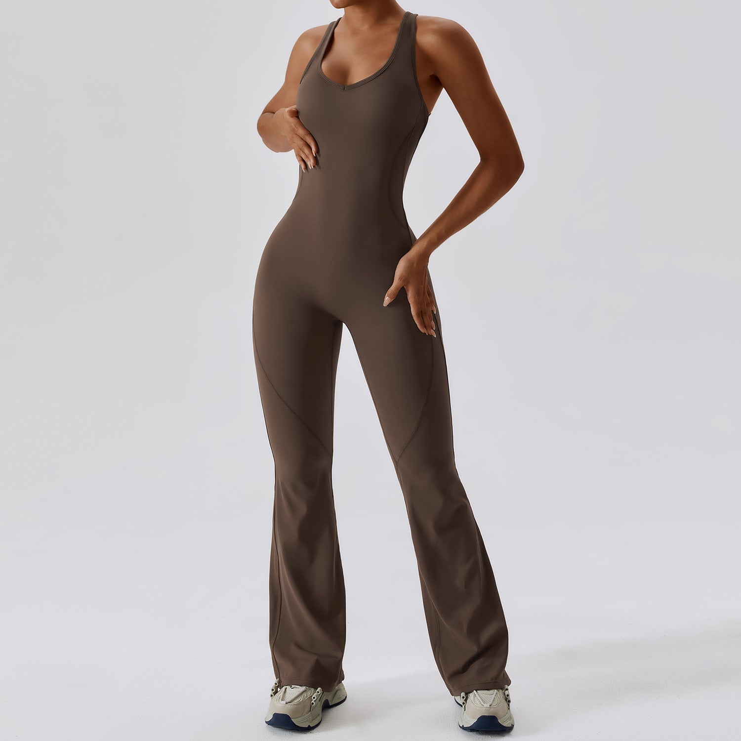 Sleeveless Flare Leg Active Jumpsuit