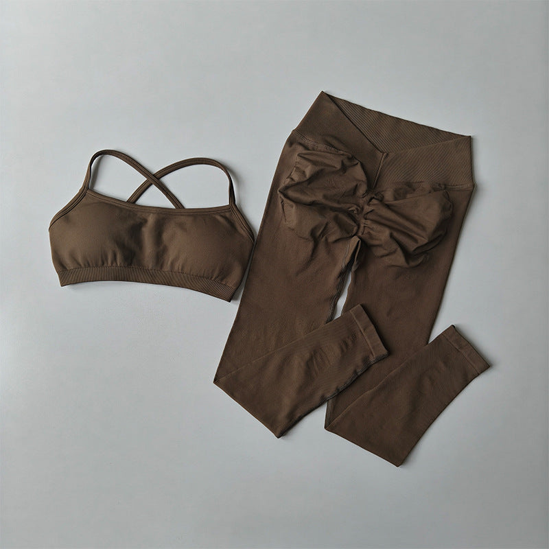 Cross-Back Sports Bra & Ruched High-Waist Leggings Set