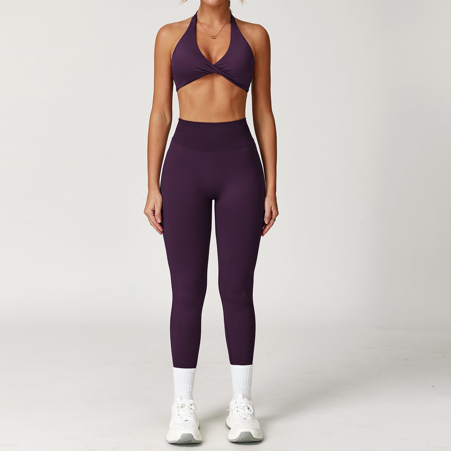 Halter Twist Sports Bra & High-Waist Leggings Set