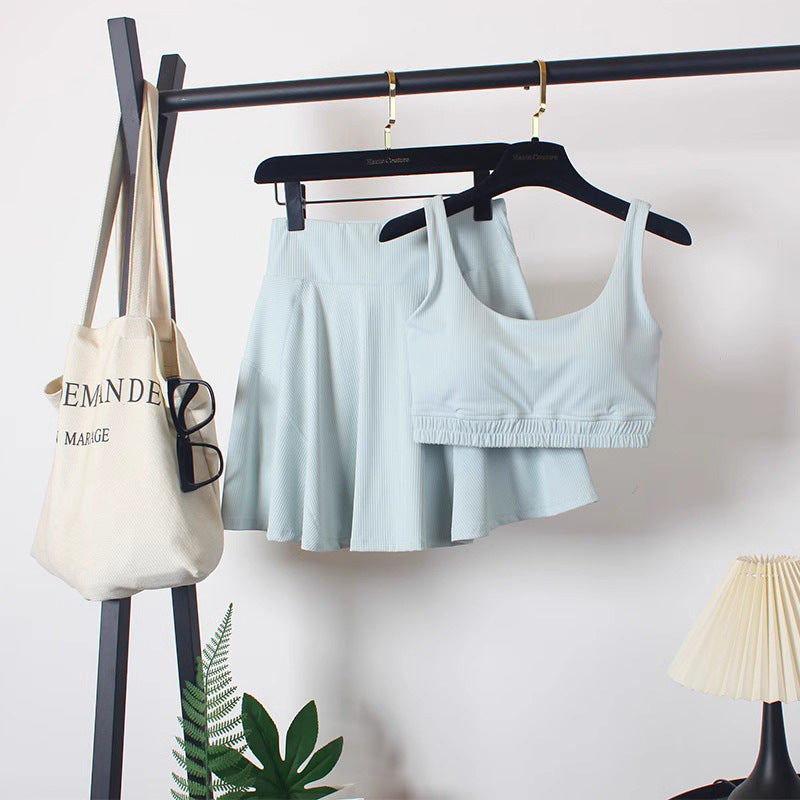 Crop Tank Top & High-Waist Pleated Tennis Skirt Set