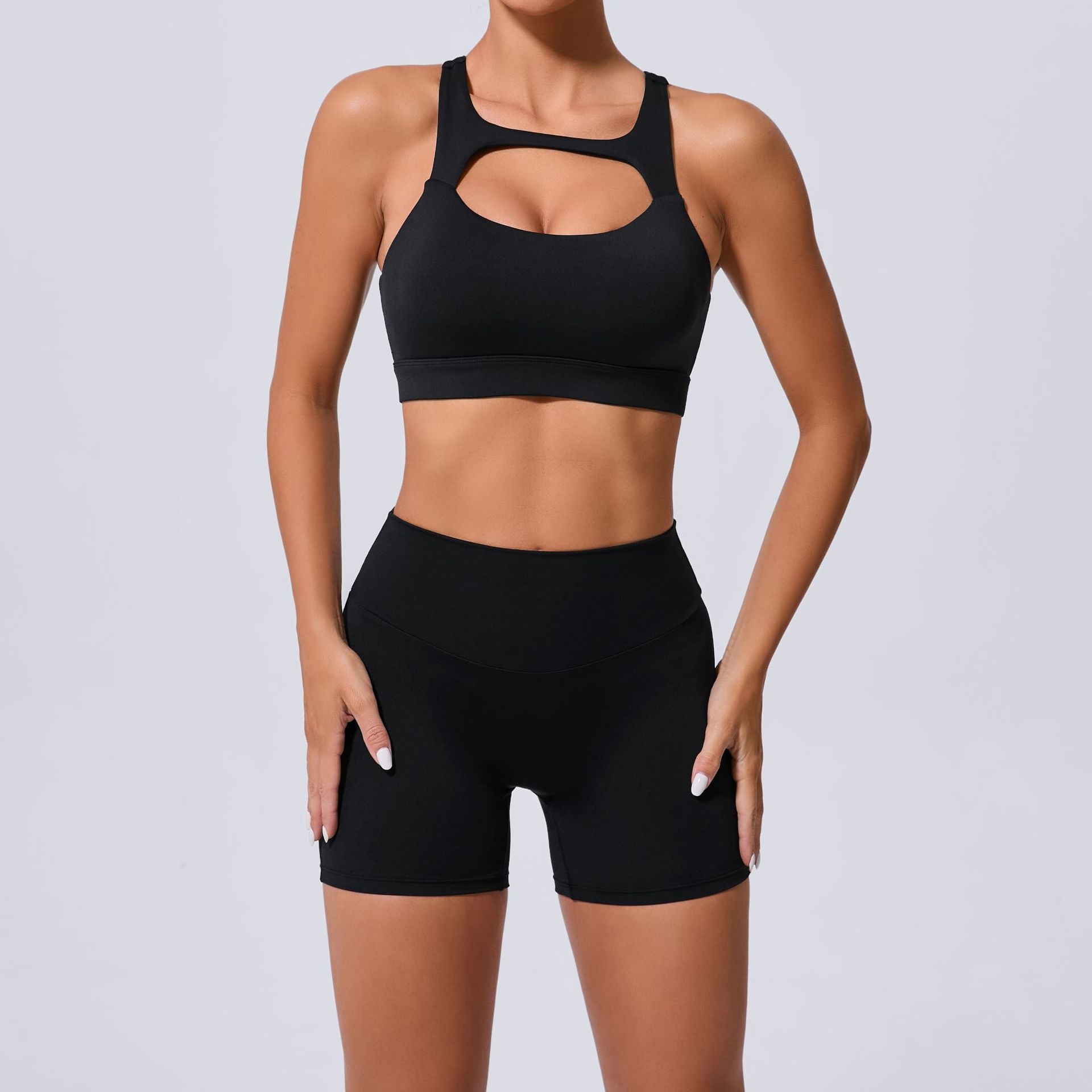 Cutout Sports Bra & High-Waist Cargo Shorts Set