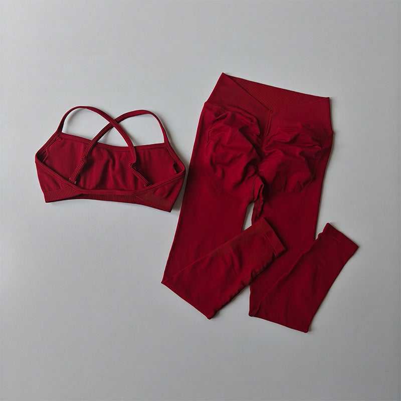 Cross-Back Sports Bra & Ruched High-Waist Leggings Set