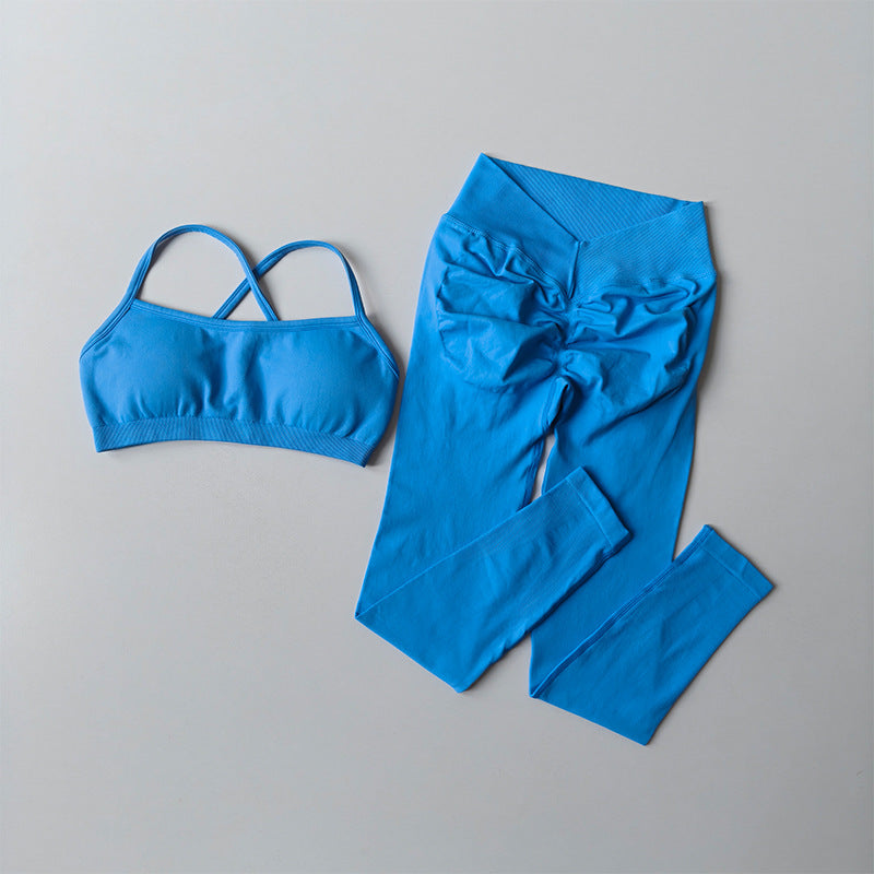 Cross-Back Sports Bra & Ruched High-Waist Leggings Set