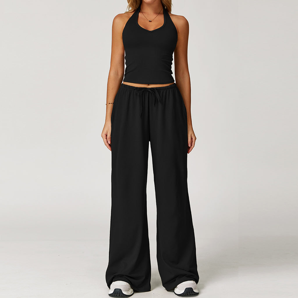 Halter Crop Top & Wide-Leg Pants Set