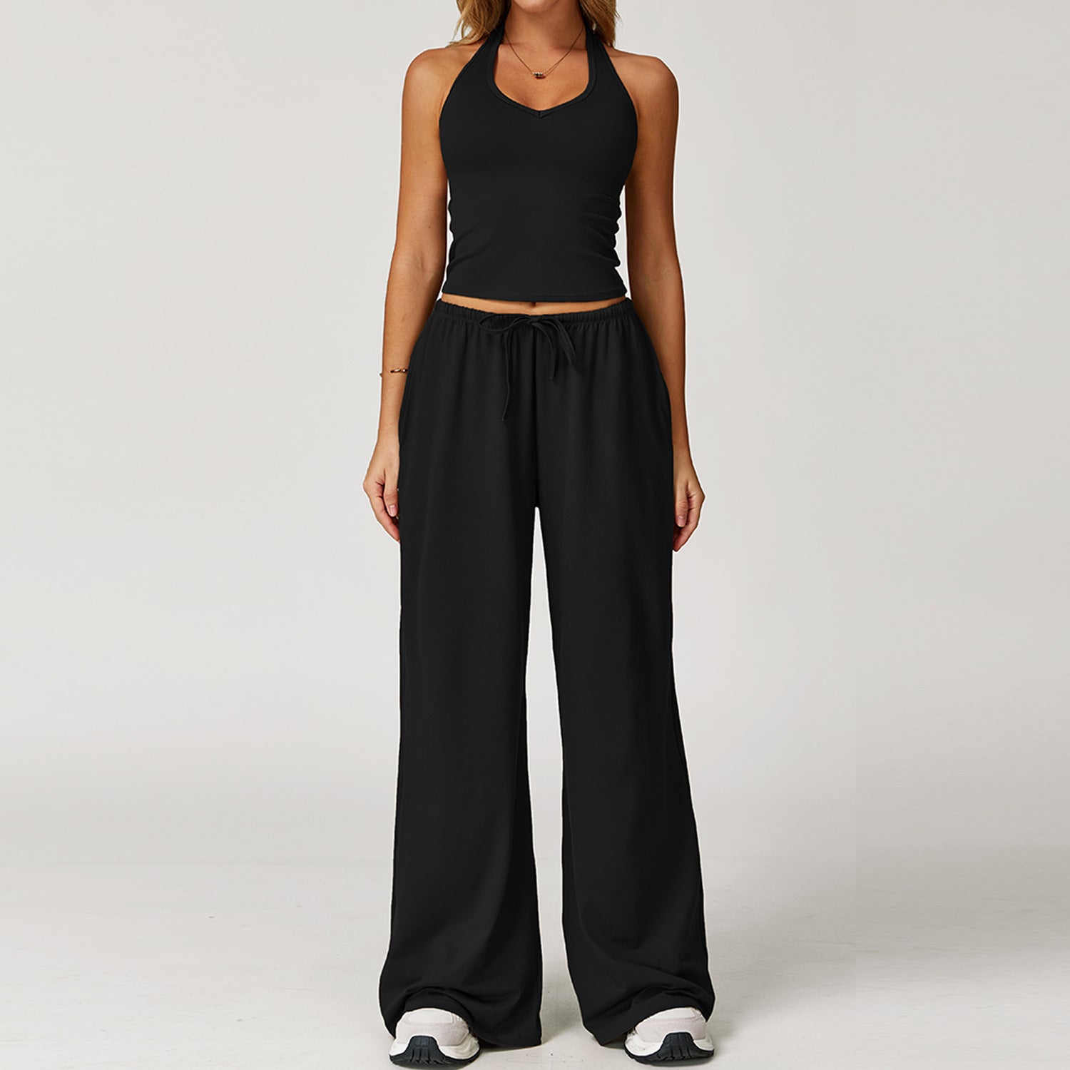 Halter Crop Top & Wide-Leg Pants Set