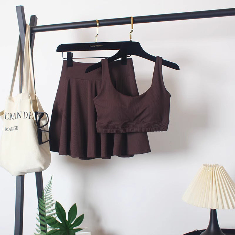 Crop Tank Top & High-Waist Pleated Tennis Skirt Set
