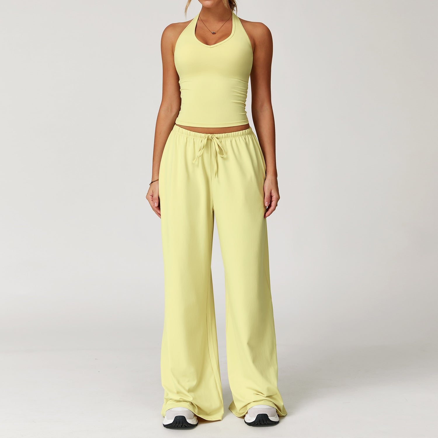 Halter Crop Top & Wide-Leg Pants Set