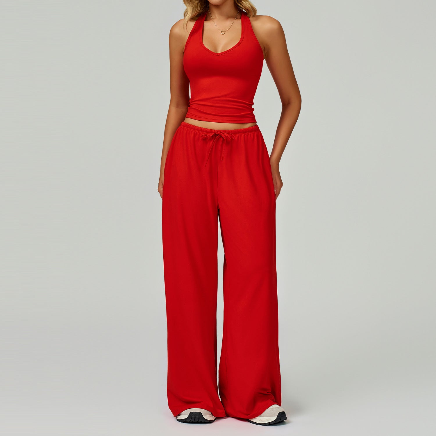 Halter Crop Top & Wide-Leg Pants Set