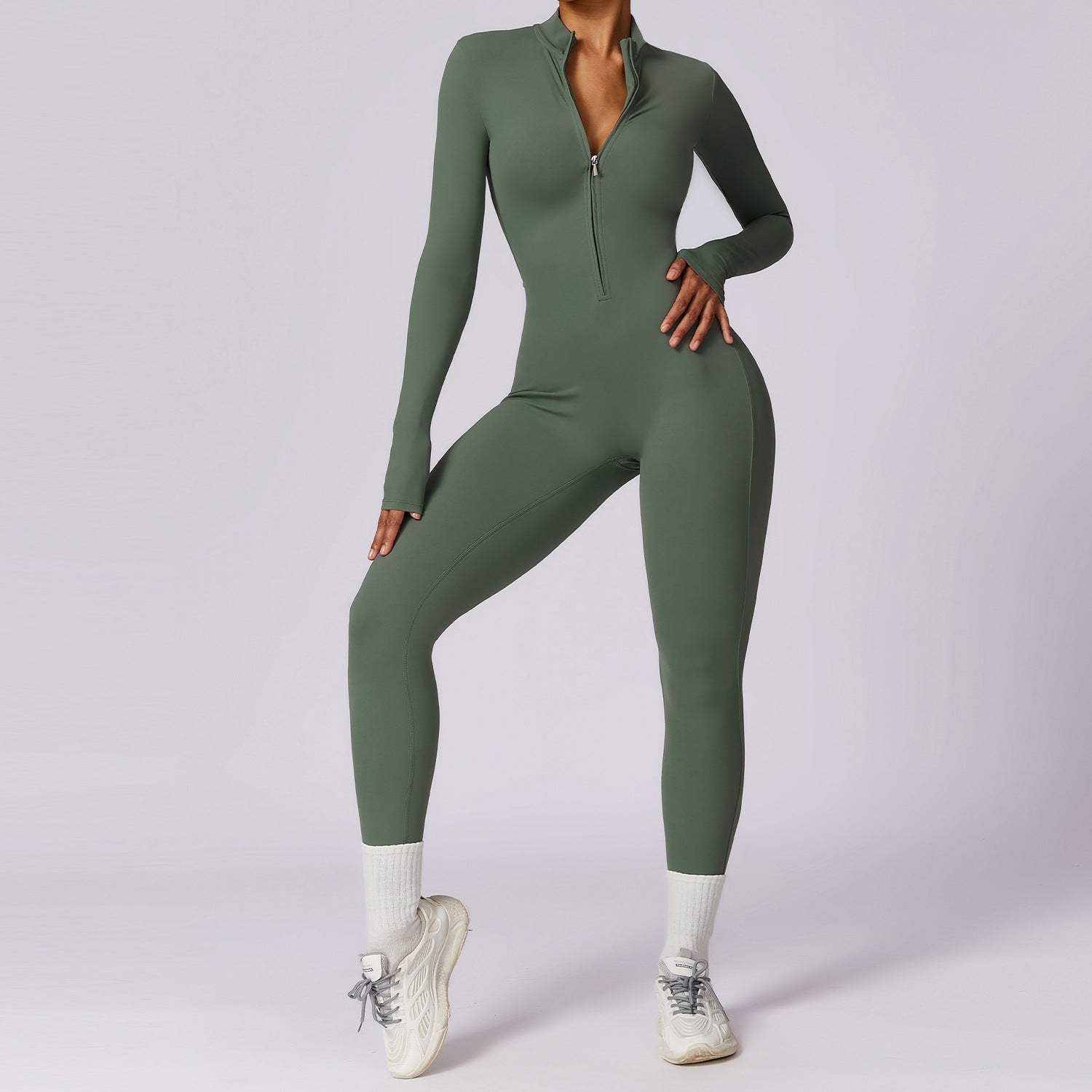 Long Sleeve Zip-Up Active Jumpsuit