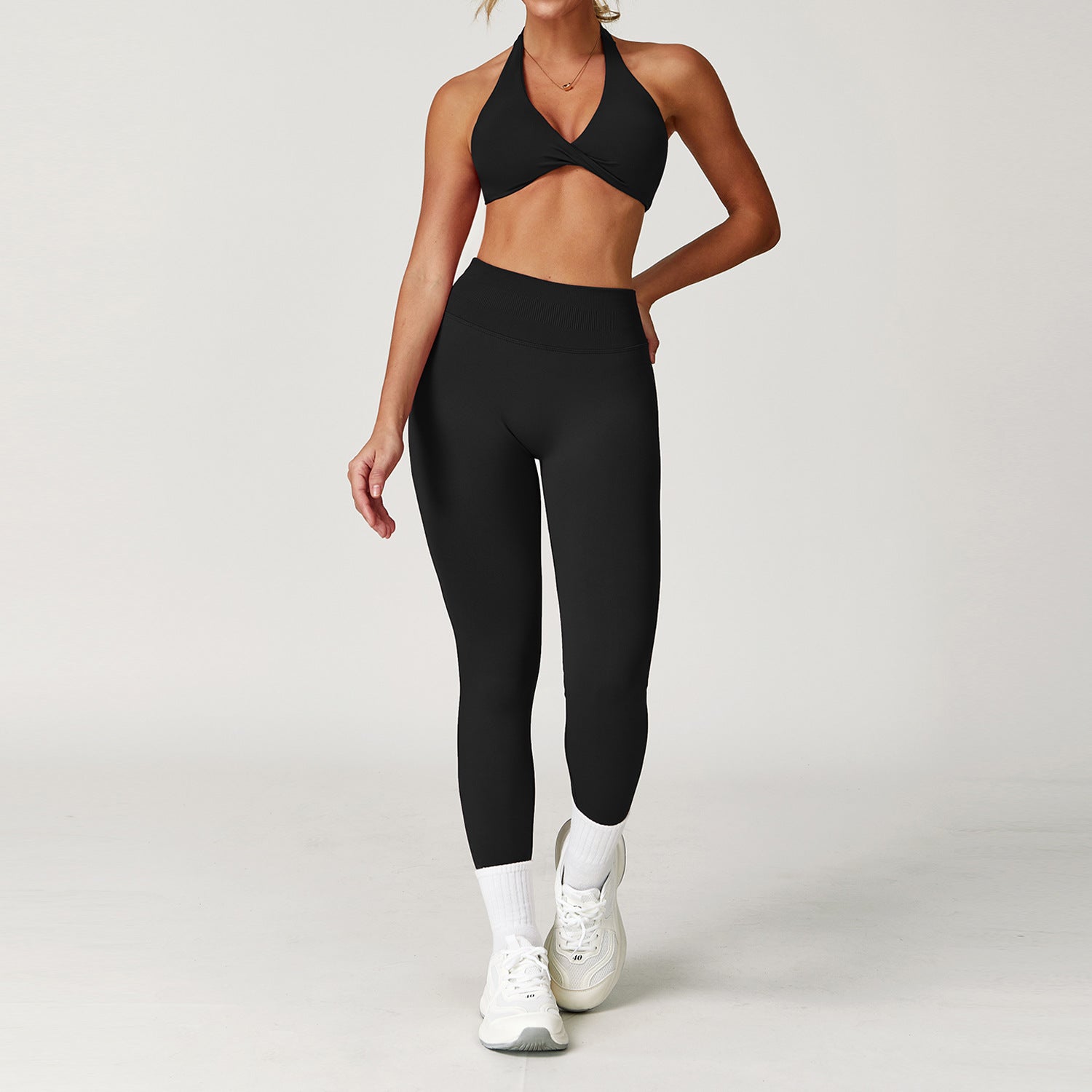 Halter Twist Sports Bra & High-Waist Leggings Set