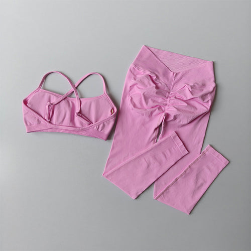Cross-Back Sports Bra & Ruched High-Waist Leggings Set