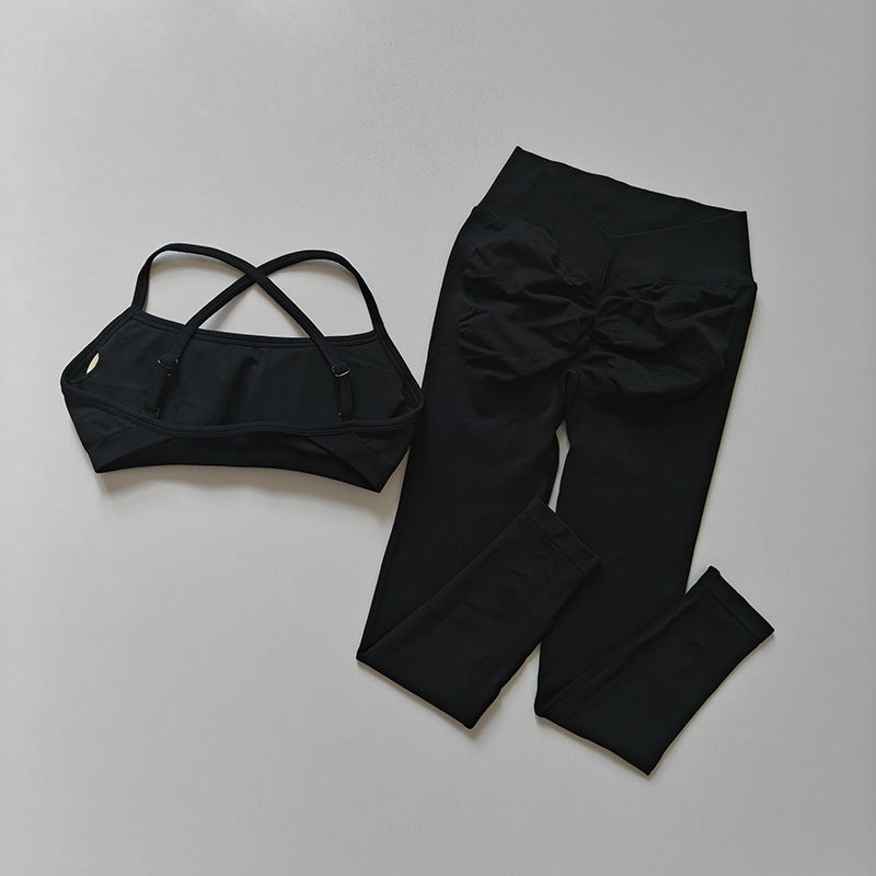 Cross-Back Sports Bra & Ruched High-Waist Leggings Set