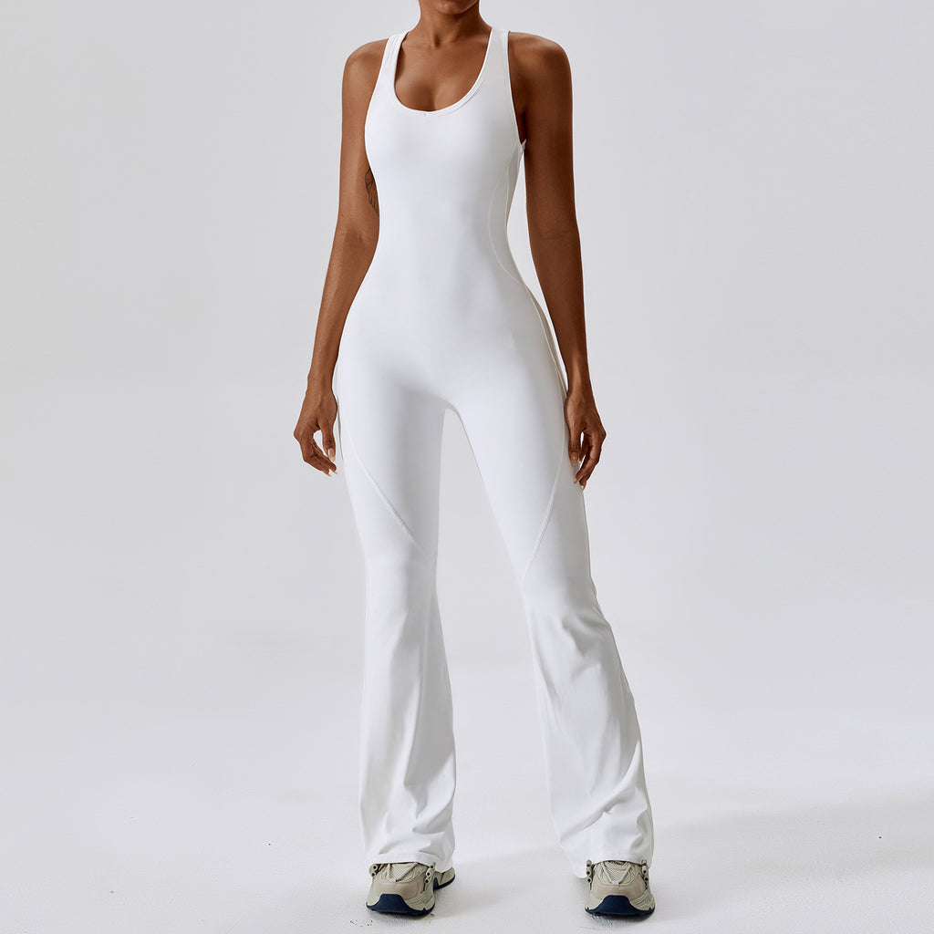 Sleeveless Flare Leg Active Jumpsuit
