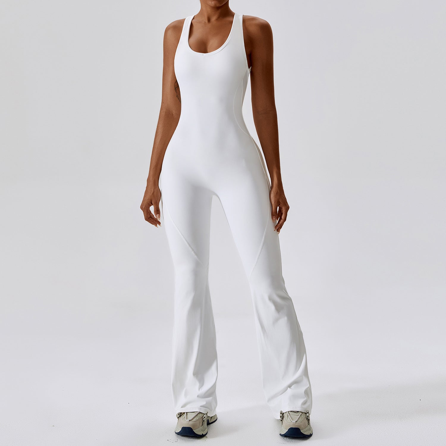 Sleeveless Flare Leg Active Jumpsuit
