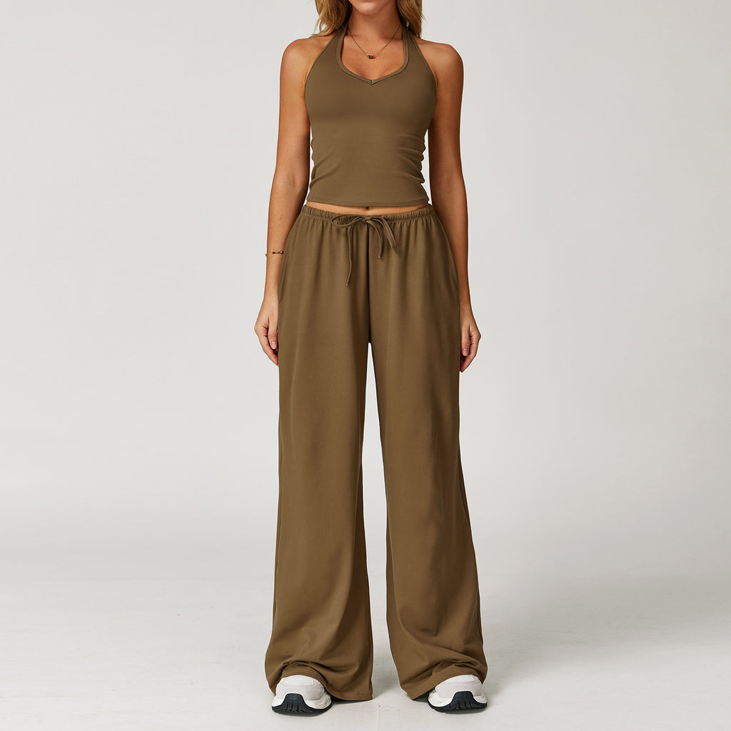 Halter Crop Top & Wide-Leg Pants Set