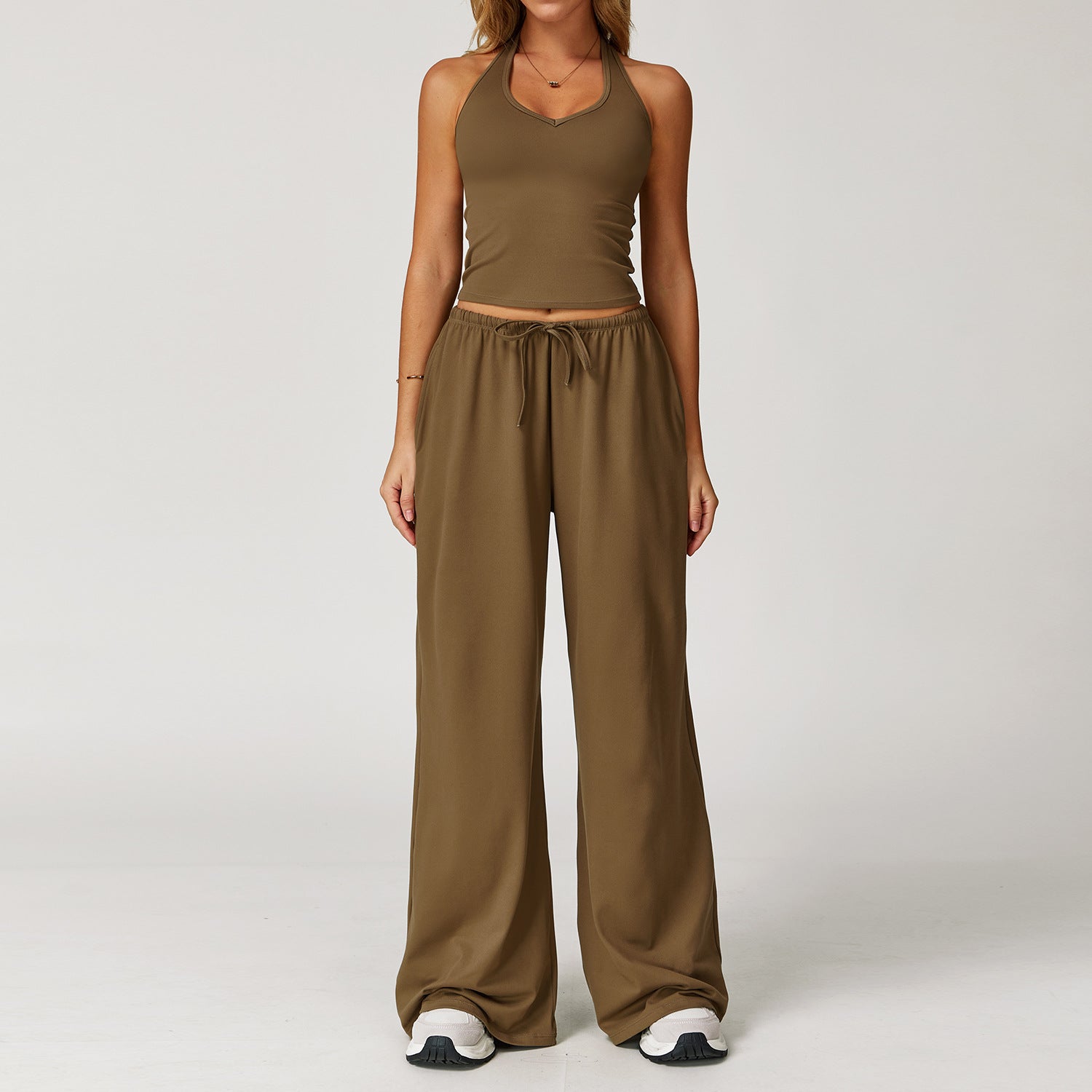 Halter Crop Top & Wide-Leg Pants Set