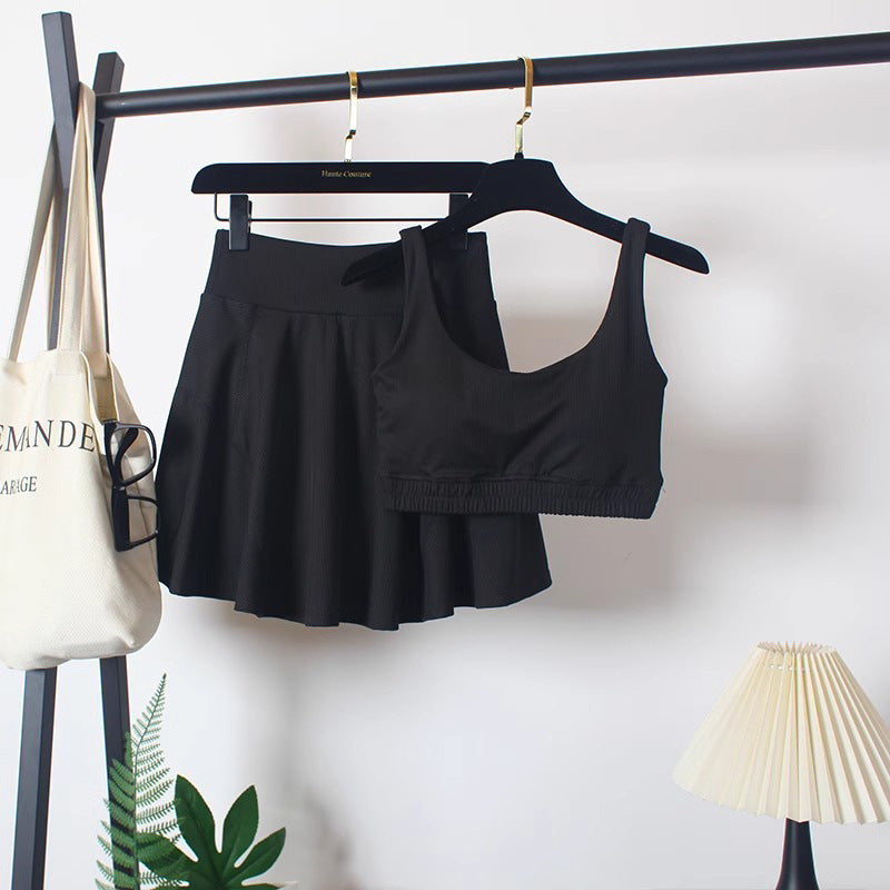Crop Tank Top & High-Waist Pleated Tennis Skirt Set