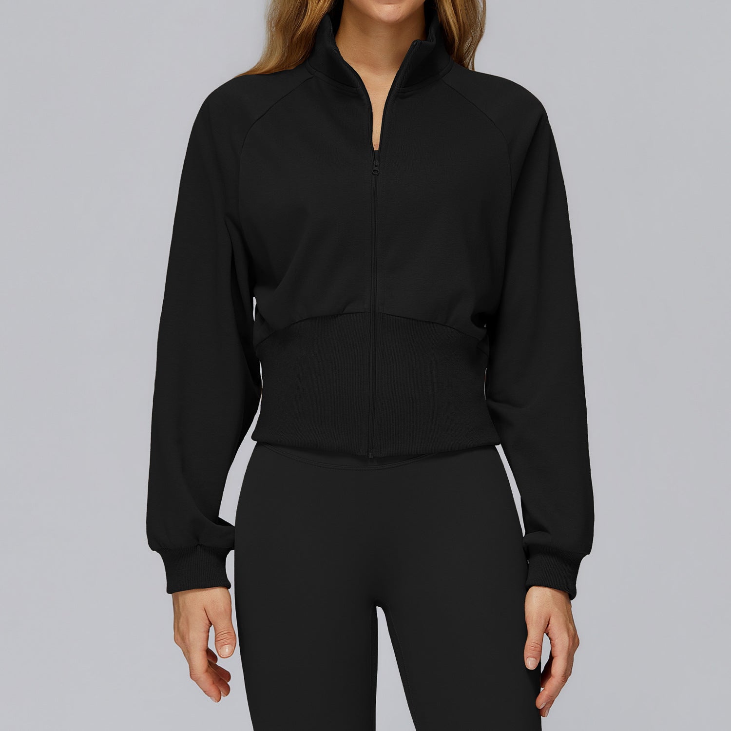 Cropped Zip-Up Sweatshirt Jacket
