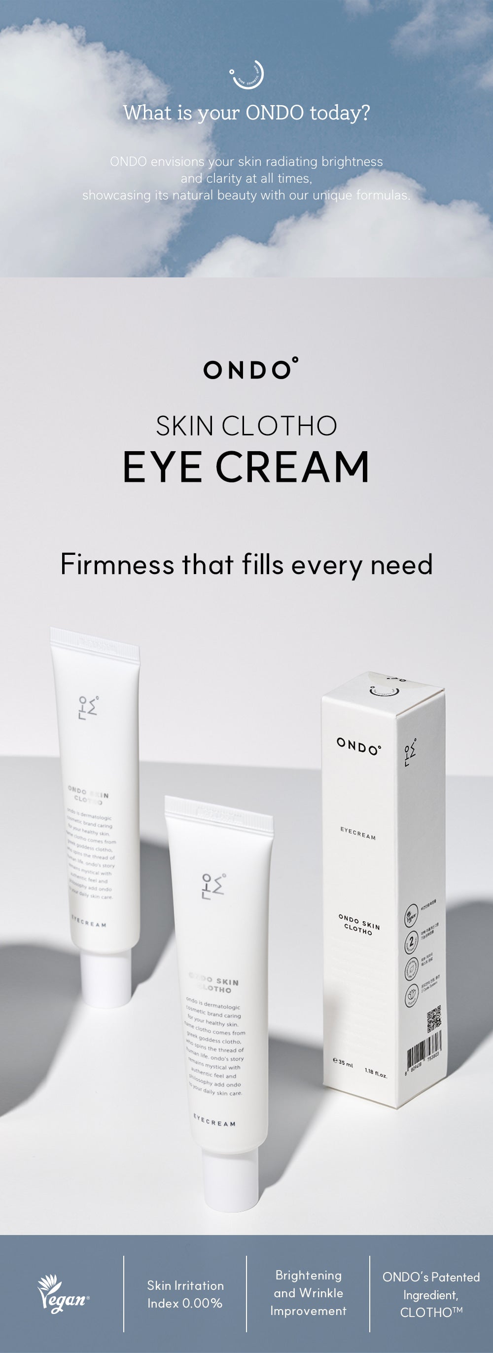 Ondo Skin Clo tho Eye Cream with packaging on a light gray background