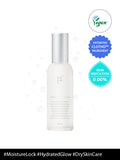 Skincare bottle with vegan and irritation-free labels on a white background
