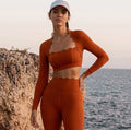 Scallop Edge 3-Piece Activewear Set – Sports Bra, Crop Jacket & Leggings