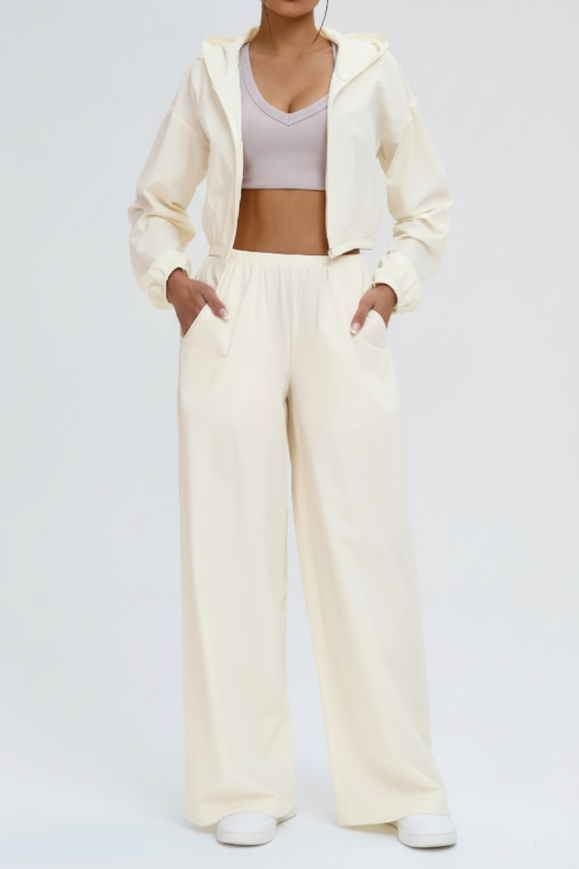 Hooded Windbreaker Wide-Leg Set