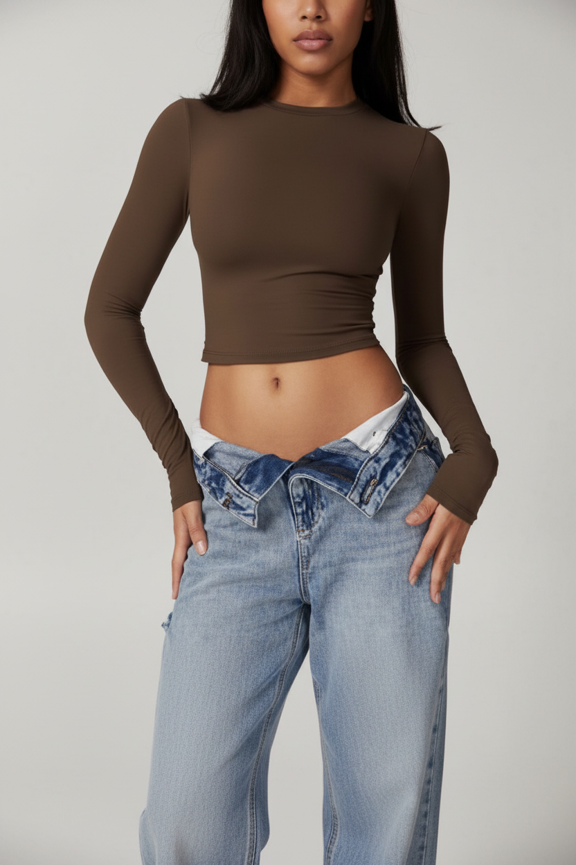 Dark Chocolate Brown Crop Top High Quality